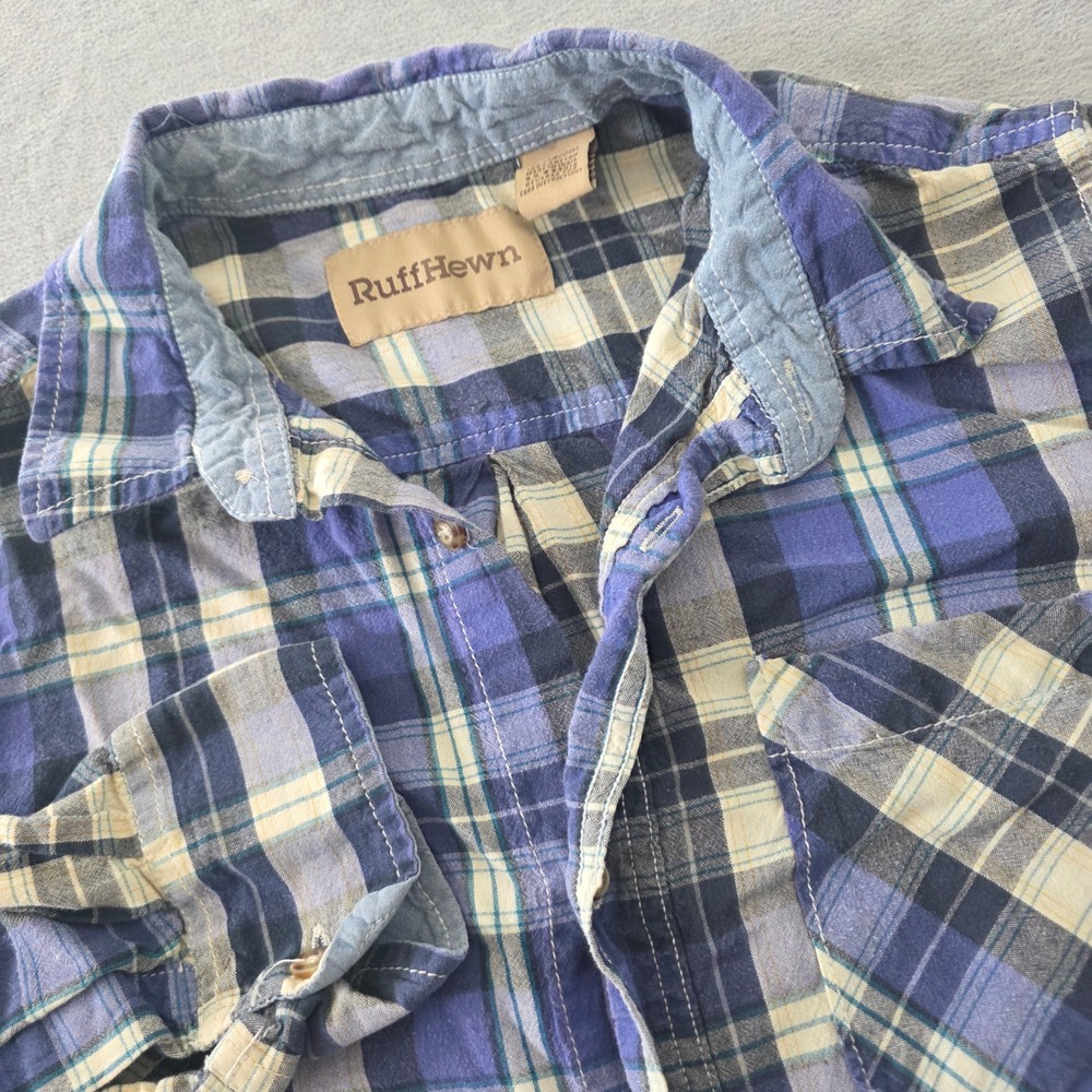 RuffHewn Boys Blue Plaid Cotton Long Sleeve Button Down Shirt XL 18/20